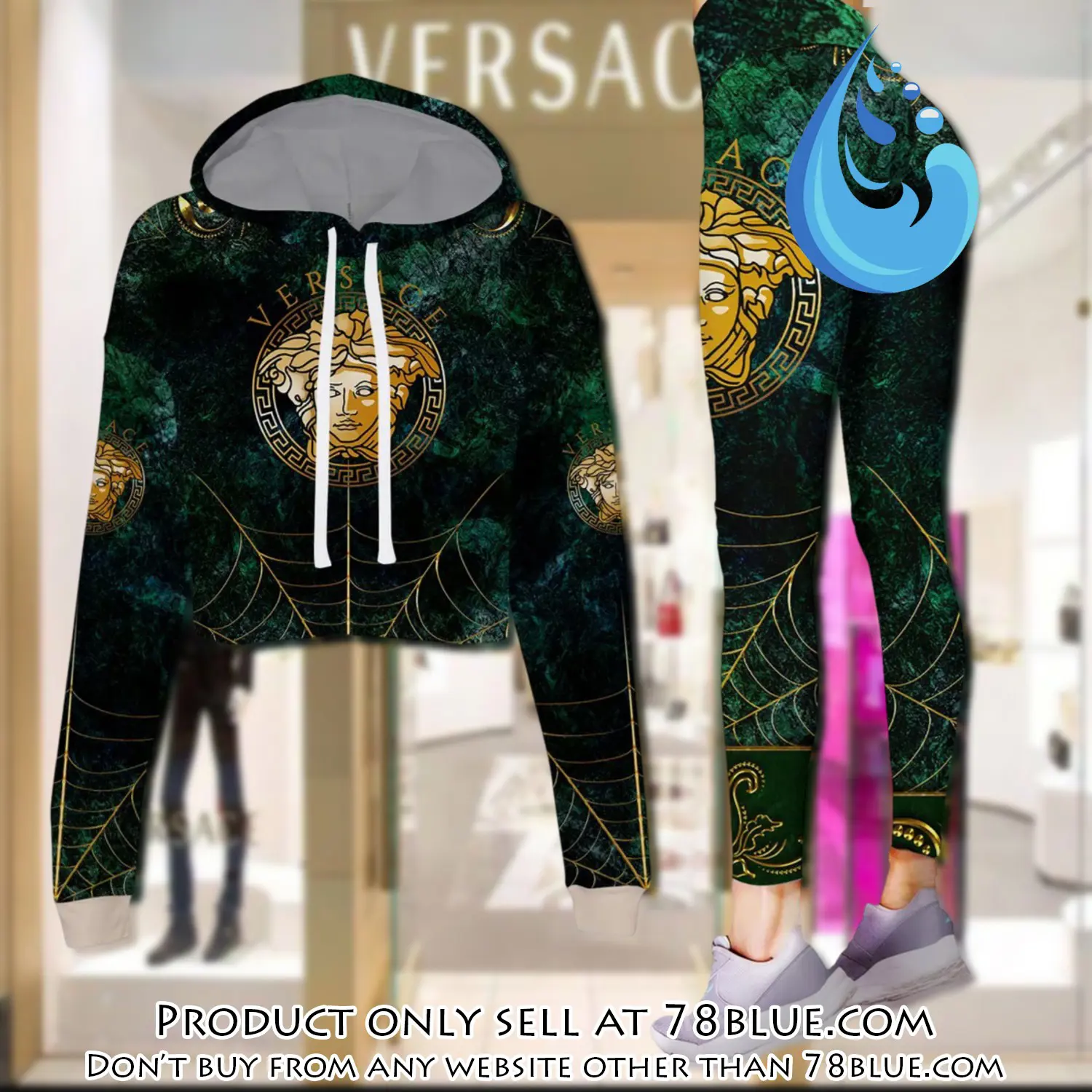 Versace medusa spider silk luxury brand clothes leggings and crop top set for women 78b0521670
